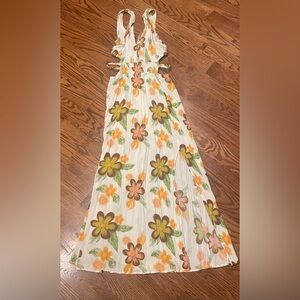 Floral Dress in Orange and Green Cut Out